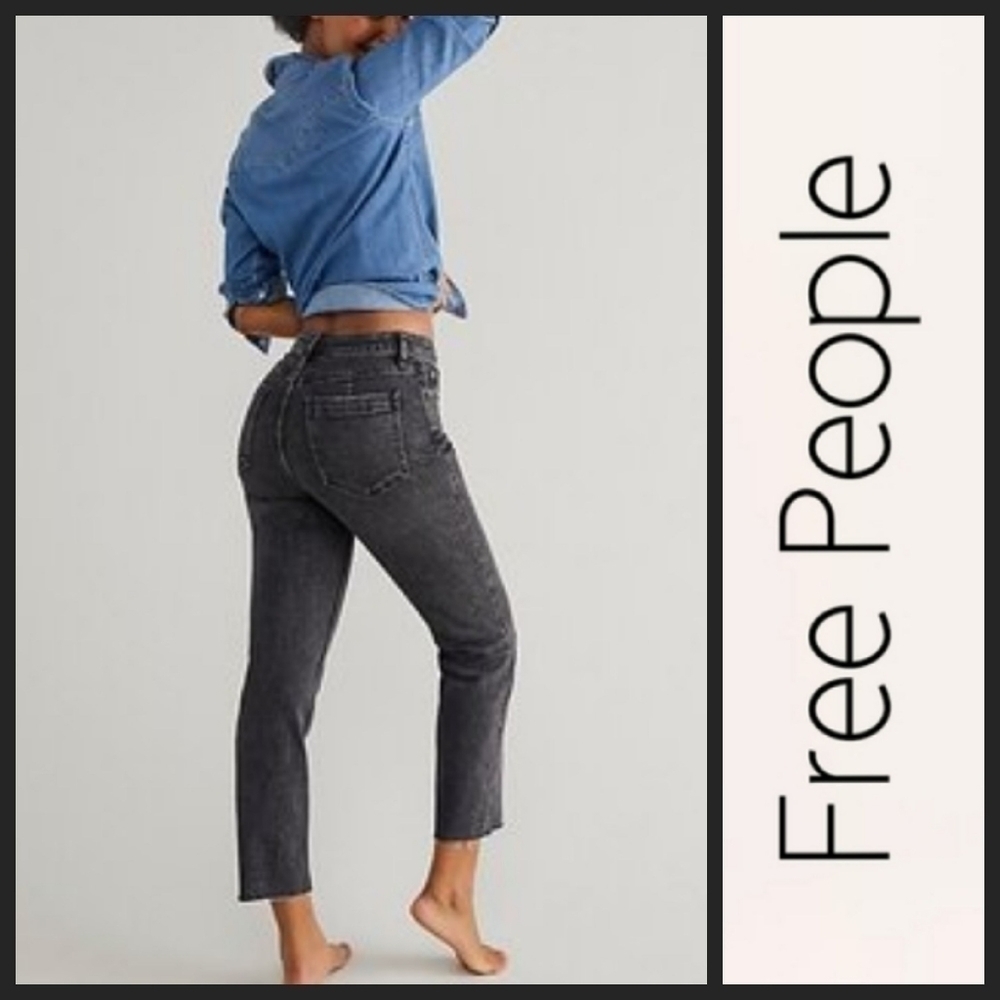 NEW! WE THE FREE High-Rise Vintage Straight Crop Denim Jeans Smokey Quartz 35.